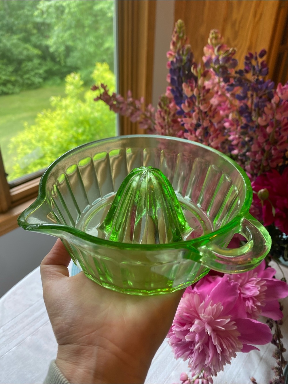 Vintage Green Uranium Glass Citrus Juicer